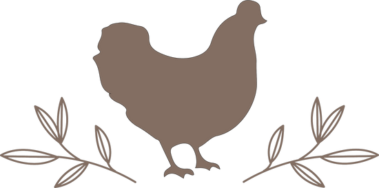 Silhouette of a brown chicken with brown leaves on a white background